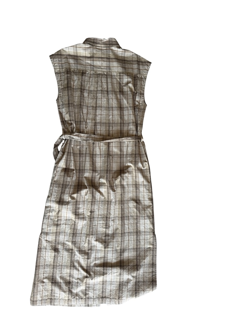 Everlane THE SUPIMA® COTTON SHORT-SLEEVE SHIRT DRESS Beige Plaid Belted US6 - Picture 4 of 7